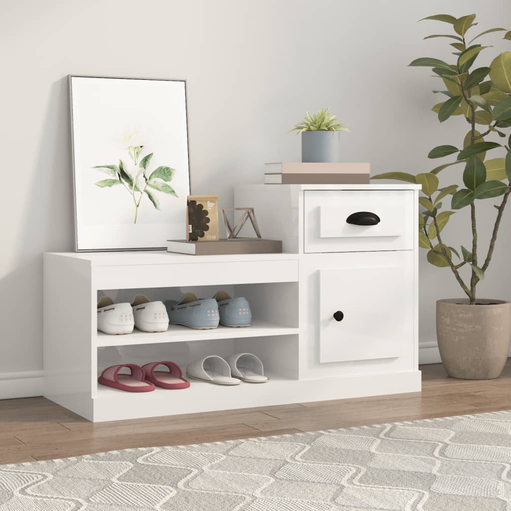 vidaXL Kenkäkaappi korkeakiilto valkoinen 100x42x60 cm tekninen puu