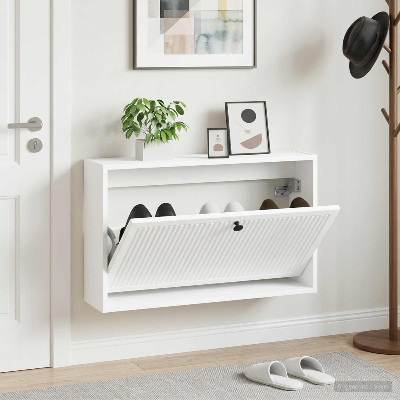vidaXL Seinälle asennettava kenkäkaappi EDE 71 x 17 x 43 cm valkoinen