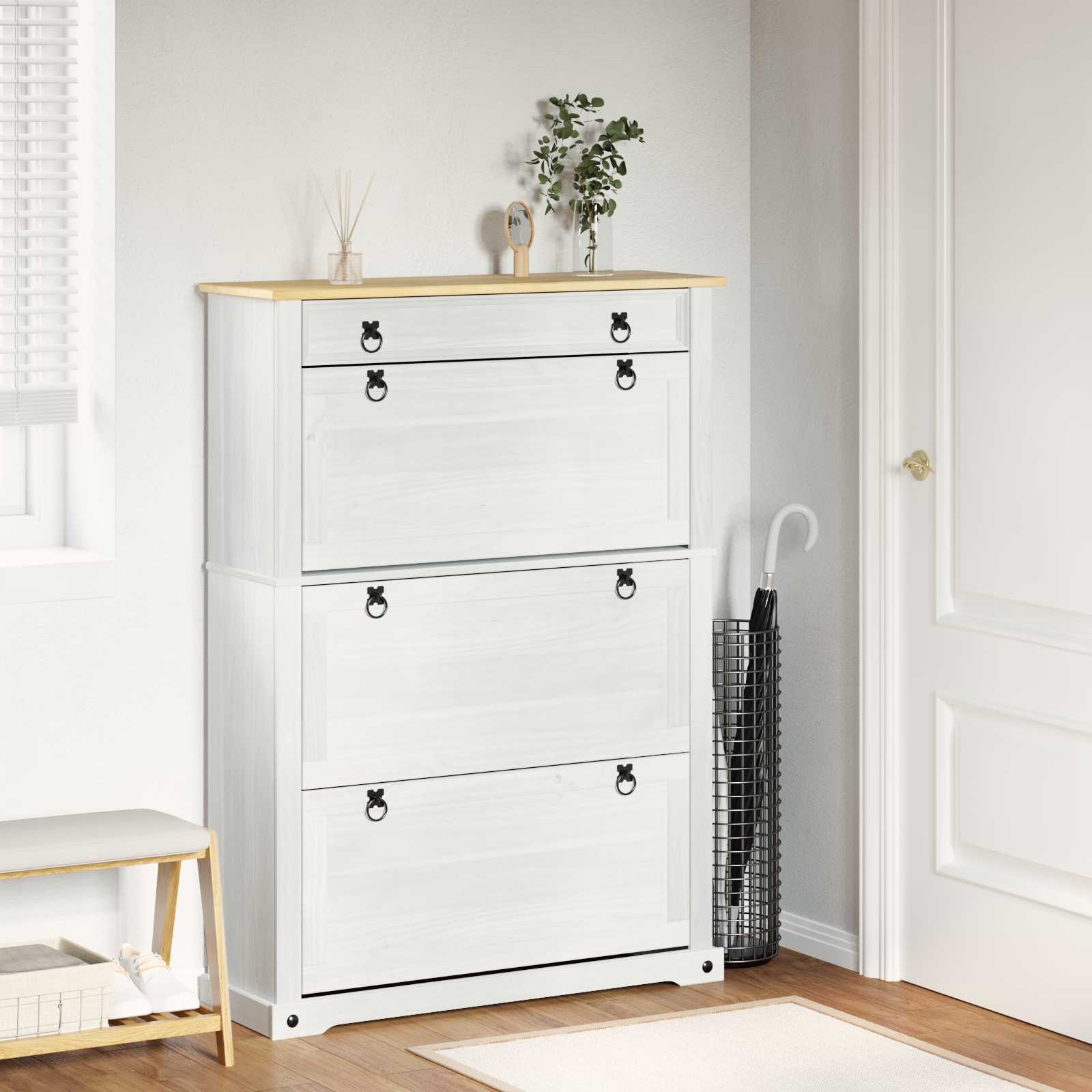 vidaXL Kenkäkaappi Corona Valkoinen 99 x 32 x 138 cm Massiivinen mänty