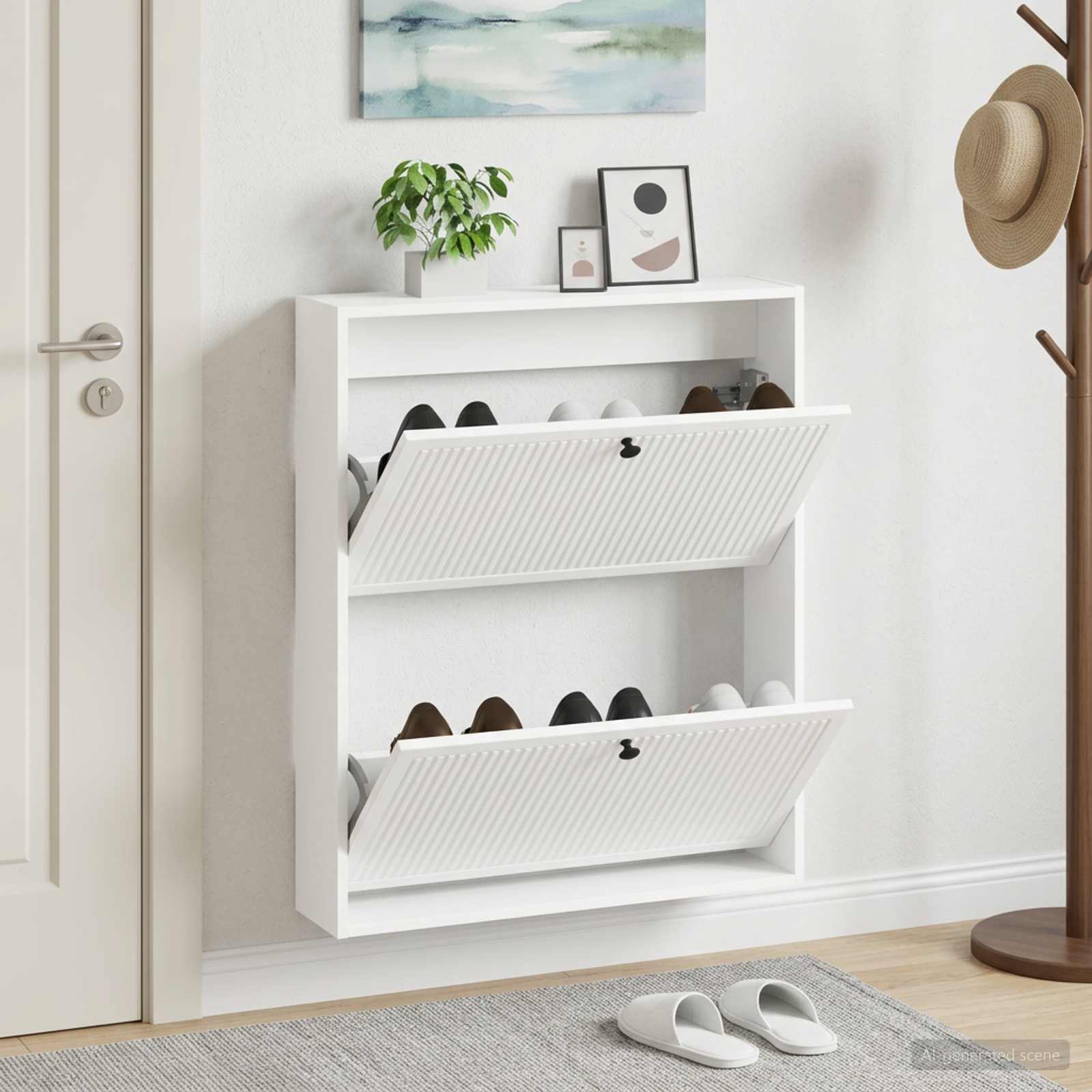 vidaXL Seinälle asennettava kenkäkaappi EDE 71 x 17 x 86 cm valkoinen