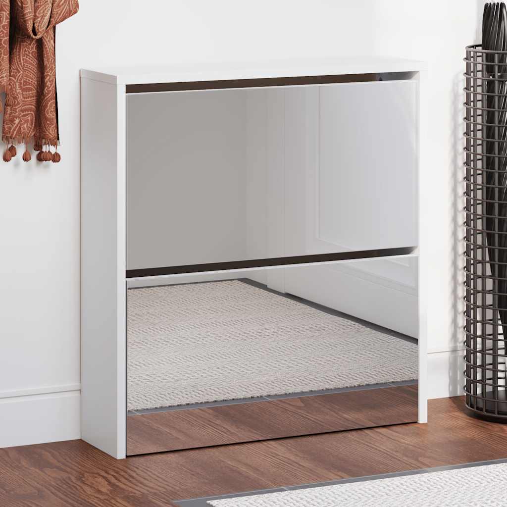 vidaXL Kenkäkaappi 2 kerrosta ja peilit Valkoinen 63x17x67 cm