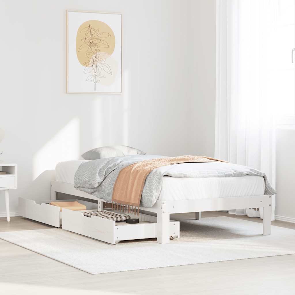 vidaXL Sängynrunko laatikoilla valkoinen 75x190 cm täysi mänty