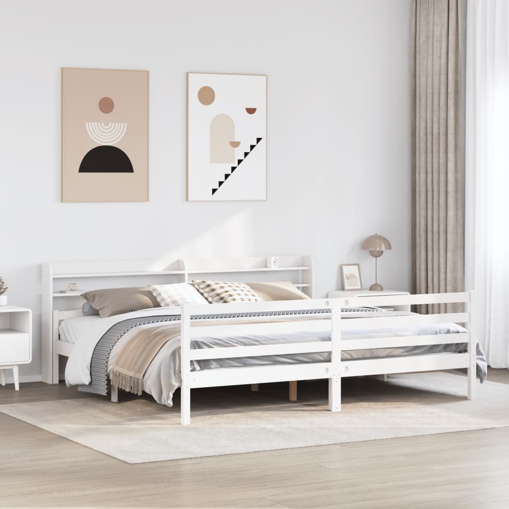 vidaXL Sängynrunko päädyllä valkoinen 200x200 cm täysi mänty