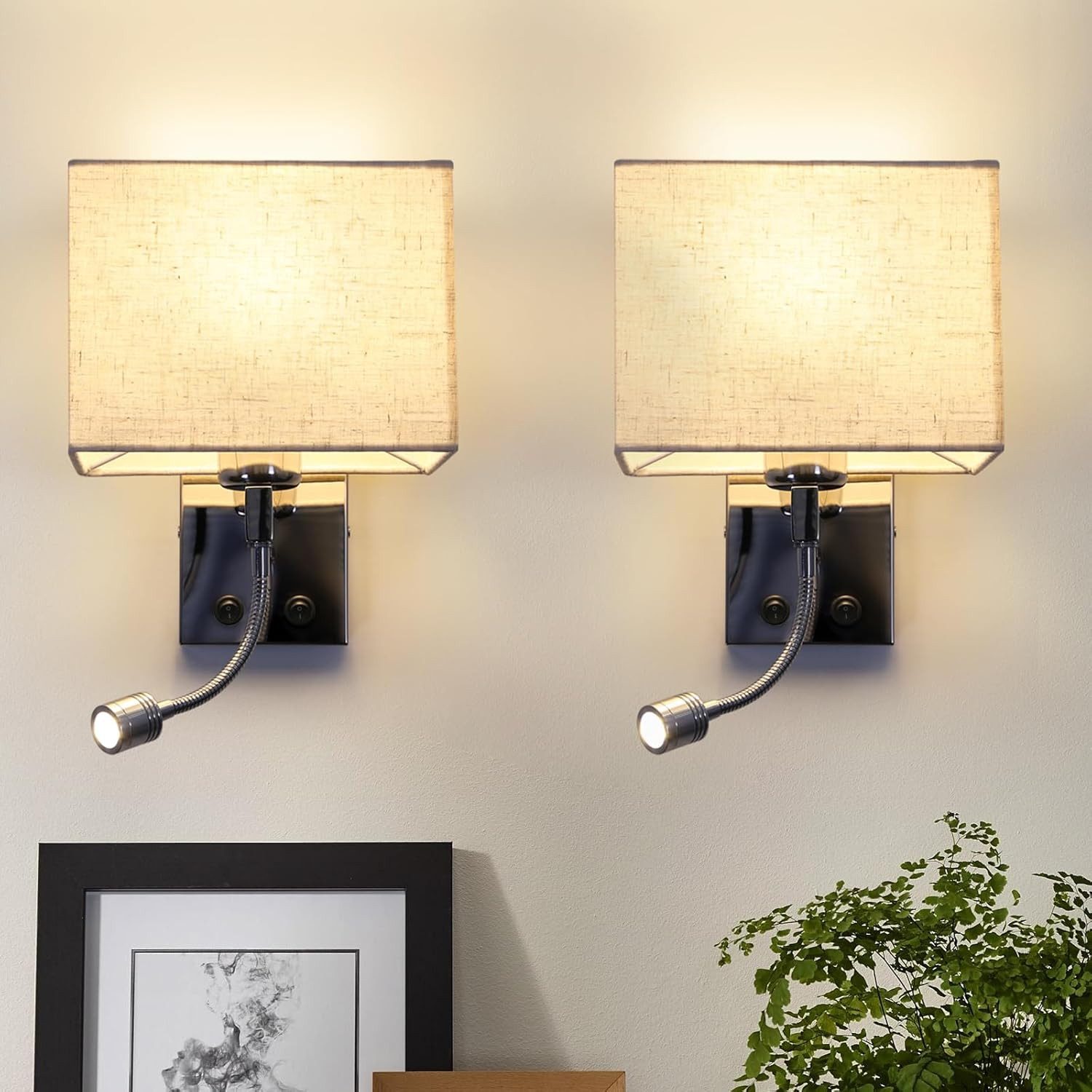 ZMH LED-seinävalaisin lukulamppu kangasvarjostin